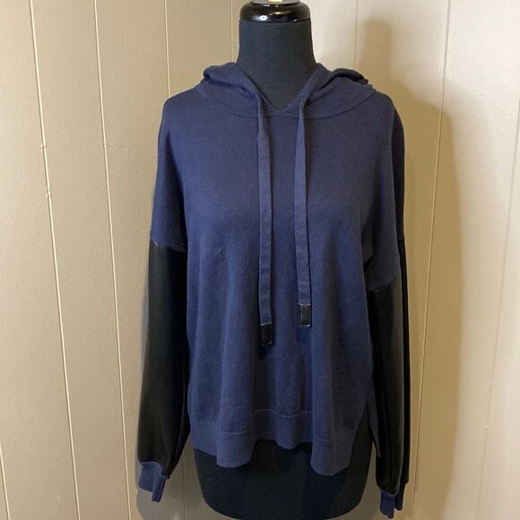 Z J. Society Women’s Large Pullover Sweater Faux Leather Drawstring Hoodie - Picture 1 of 7